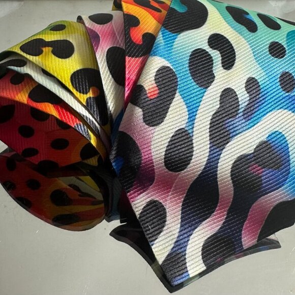 Tie Trippy Cheetah Leopard Rainbow Necktie Hippie Psychedelic Tie Dye Rave Gift - Picture 9 of 11